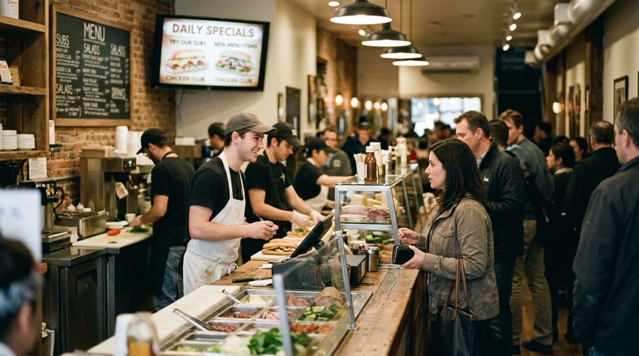 Retail space with digital displays for menus and promotions